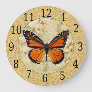 Monarch Butterfly op Flowers Clock Grote Klok