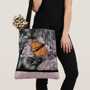 Monarch Butterfly op Flowers Pink Gothic Tegel Tote Bag