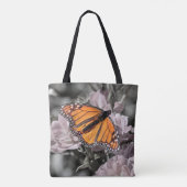 Monarch Butterfly op gedempte roze en grijze bloem Tote Bag (Achterkant)