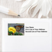 Monarch Butterfly op Gele Zinnia Etiket (Insitu)