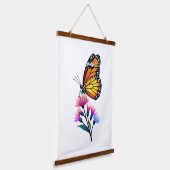 Monarch Butterfly op kleurrijke wilde bloemen Hangend Wandkleed (Gebogen)