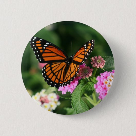 Monarch Butterfly op Lantana Flower Ronde Button 5,7 Cm (Voorkant)