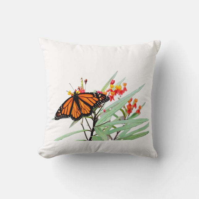 Monarch Butterfly op Milkweed Blooms, wit Kussen (Voorkant)