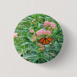 Monarch Butterfly op Milkweed Ronde Button 3,2 Cm