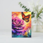 Monarch Butterfly op Paarse Roos bij Sunset Floral Briefkaart (Staand voorkant)