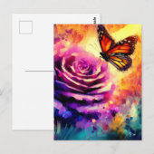 Monarch Butterfly op Paarse Roos bij Sunset Floral Briefkaart (Voorkant / Achterkant)