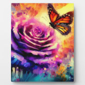 Monarch Butterfly op Paarse Roos bij Sunset Floral Fotoplaat (Voorkant)
