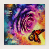 Monarch Butterfly op Paarse Roos bij Sunset Floral Legpuzzel (Horizontaal)