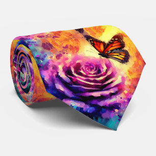 Monarch Butterfly op Paarse Roos bij Sunset Floral Stropdas