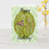 Monarch Butterfly op Pattern Birthday Kaart (Gele Bloem)