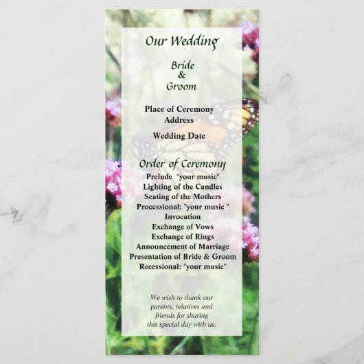 Monarch Butterfly op Pink Lantana Wedding Program Programmakaart (Voorkant)