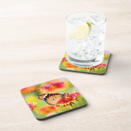 Monarch Butterfly op Red and Yellow Flowers Bier Onderzetter