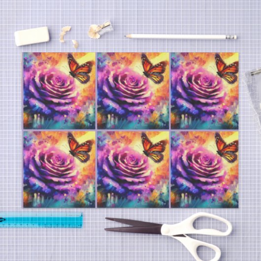 Monarch Butterfly op Roos bij Sunset Decoupage Tissuepapier (Craft)