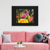 Monarch Butterfly op roze marigold Canvas Afdruk (Insitu (Woonkamer))