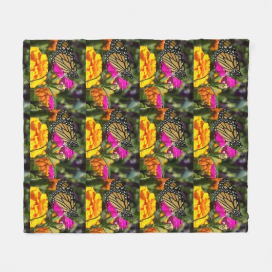 Monarch Butterfly op roze marigolfbloem Fleece Deken (Voorkant (Horizontaal))
