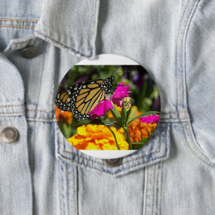 Monarch Butterfly op roze marigolfbloem Ronde Button 4,0 Cm