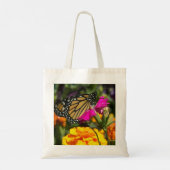 Monarch Butterfly op roze marigolfbloem Tote Bag (Achterkant)