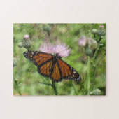 Monarch Butterfly op roze Thistle Jigzaag Puzzle Legpuzzel (Horizontaal)