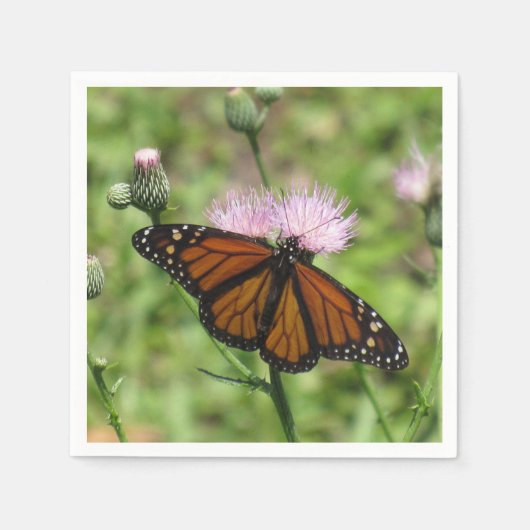 Monarch Butterfly op Roze Thistle Napkins Servet (Voorkant)