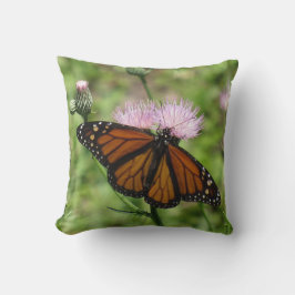 Monarch Butterfly op roze Thistle Pillow Kussen
