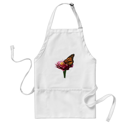 Monarch Butterfly op Roze Zinnia Standaard Schort (Voorkant)
