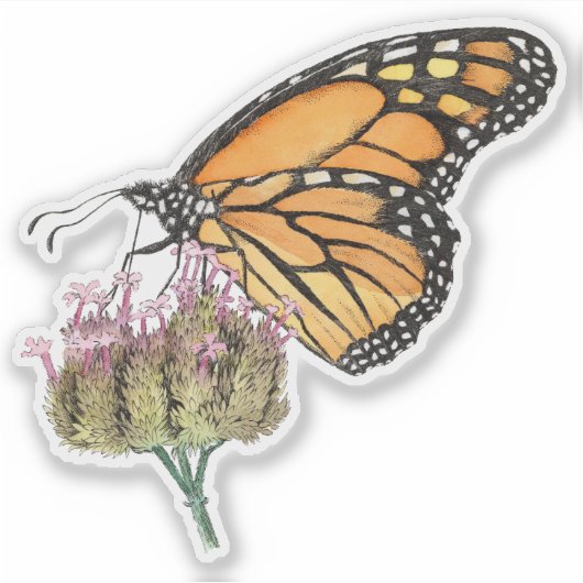 Monarch Butterfly op Verbena Waterverf en Ink Sticker (Voorkant)