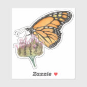 Monarch Butterfly op Verbena Waterverf en Ink Sticker (Vel)