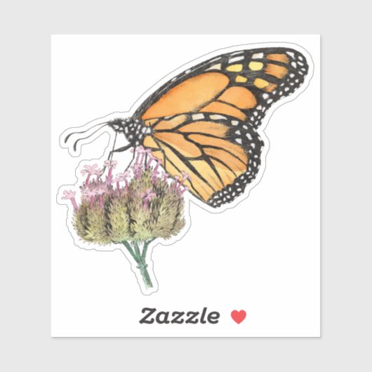 Monarch Butterfly op Verbena Waterverf en Ink Sticker (Vel)