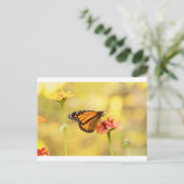 Monarch Butterfly op Zinnia Briefkaart (Staand voorkant)