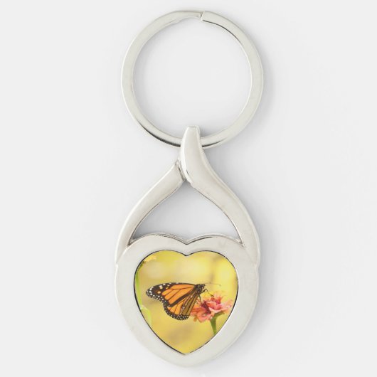 Monarch Butterfly op Zinnia Sleutelhanger (Voorkant)