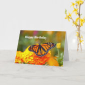 Monarch Butterfly Oranje Marigold Foto Birthday Kaart (Gele Bloem)