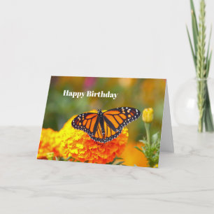 Monarch Butterfly Oranje Marigold Foto Birthday Kaart