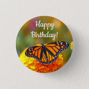 Monarch Butterfly Oranje Marigold Foto Birthday Ronde Button 3,2 Cm