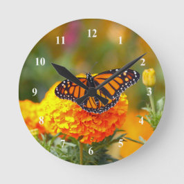 Monarch Butterfly Oranje Marigold Foto Ronde Klok