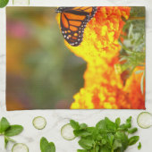 Monarch Butterfly Oranje Marigold Foto Theedoek (Gevouwen)