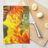 Monarch Butterfly Oranje Marigold Foto Theedoek (Quarter Fold)