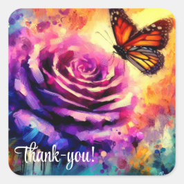 Monarch Butterfly Paarse Roos Sunset Floral Vierkante Sticker