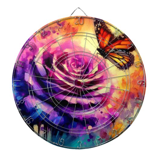Monarch Butterfly Paarse Roos Sunset Sinaasappel Dartbord (Voorkant)