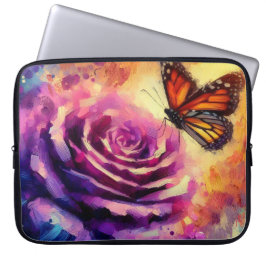 Monarch Butterfly Paarse Roos Sunset Sinaasappel Laptop Sleeve