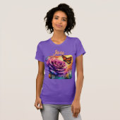 Monarch Butterfly Paarse Roos Sunset Sinaasappel T-shirt (Voorkant volledig)