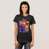 Monarch Butterfly Paarse Roos Sunset Sinaasappel T-shirt (Voorkant volledig)