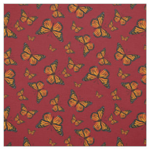 Monarch Butterfly Patroon op Donkere Rode Achtergr Stof