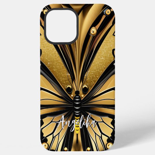 Monarch Butterfly Persoonlijke naam Gold en zwart iPhone Hoesje (Achterkant)