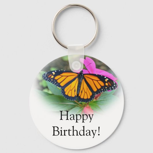 Monarch Butterfly Pink Floral Foto van Birthday Sleutelhanger (Voorkant)