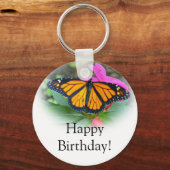 Monarch Butterfly Pink Floral Foto van Birthday Sleutelhanger (Voorkant)