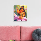 Monarch Butterfly Pink Flower Floral Painting Canvas Afdruk (Insitu (Woonkamer))