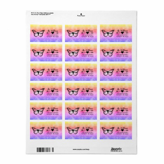 Monarch Butterfly Rainbow Adreslabel Etiket (Full Sheet)
