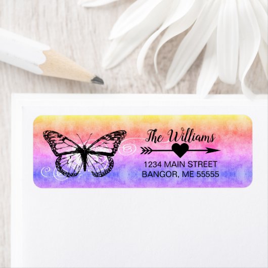 Monarch Butterfly Rainbow Retouradres Etiket (Insitu)