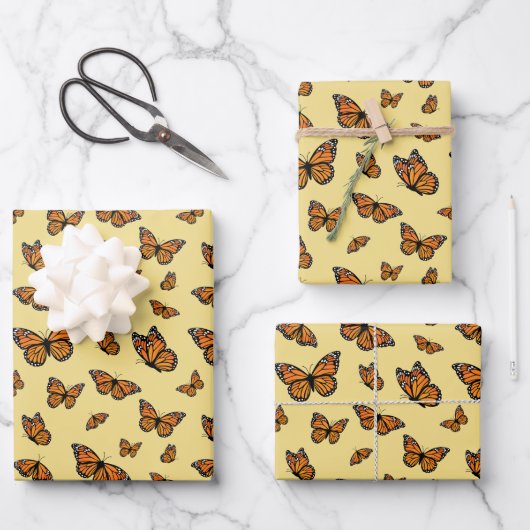 Monarch Butterfly Random Flight Patroon Inpakpapier Vel (Voorkant)