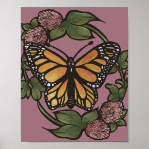 Monarch Butterfly Red Clover Garden Butterflies Poster